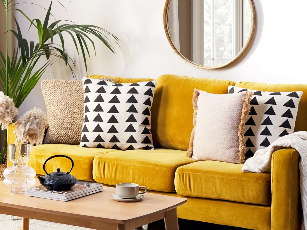 Tekstiilit<Beliani Koristetyyny Puuvilla Vaalea Beige/Musta 45 X 45 Cm Cercis