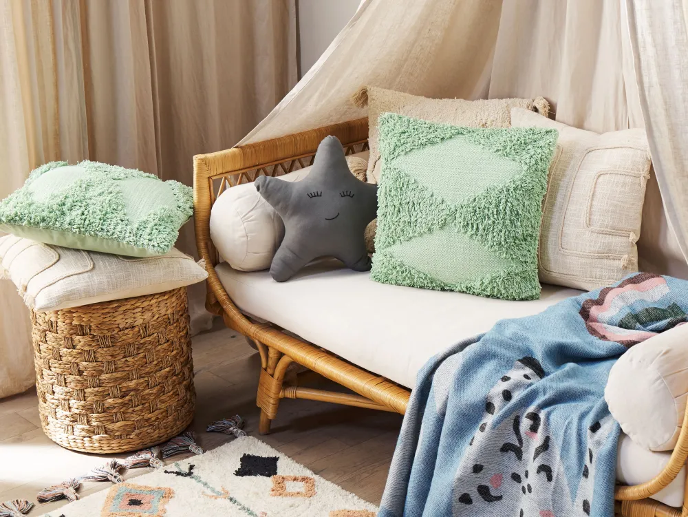 Fashion Beliani Koristetyyny Puuvilla Vaaleanvihrea 45 X 45 Cm Rhoeo