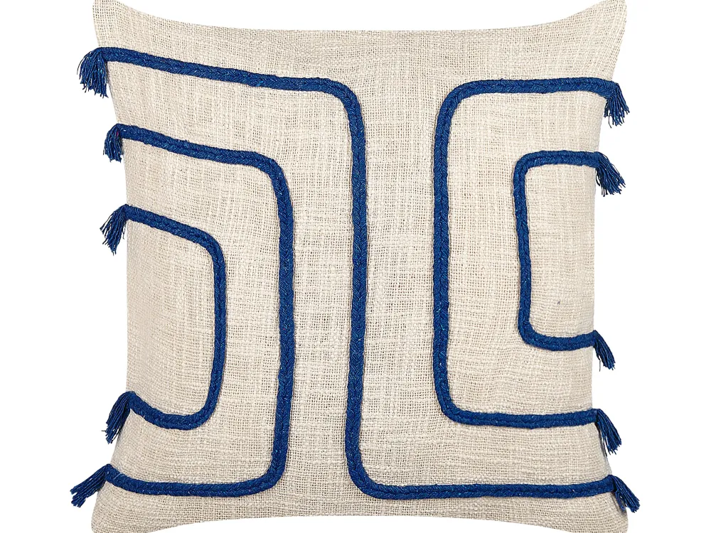 Tekstiilit<Beliani Koristetyyny Puuvilla Vaalea Beige/Laivastonsininen 45 X 45 Cm Pleione