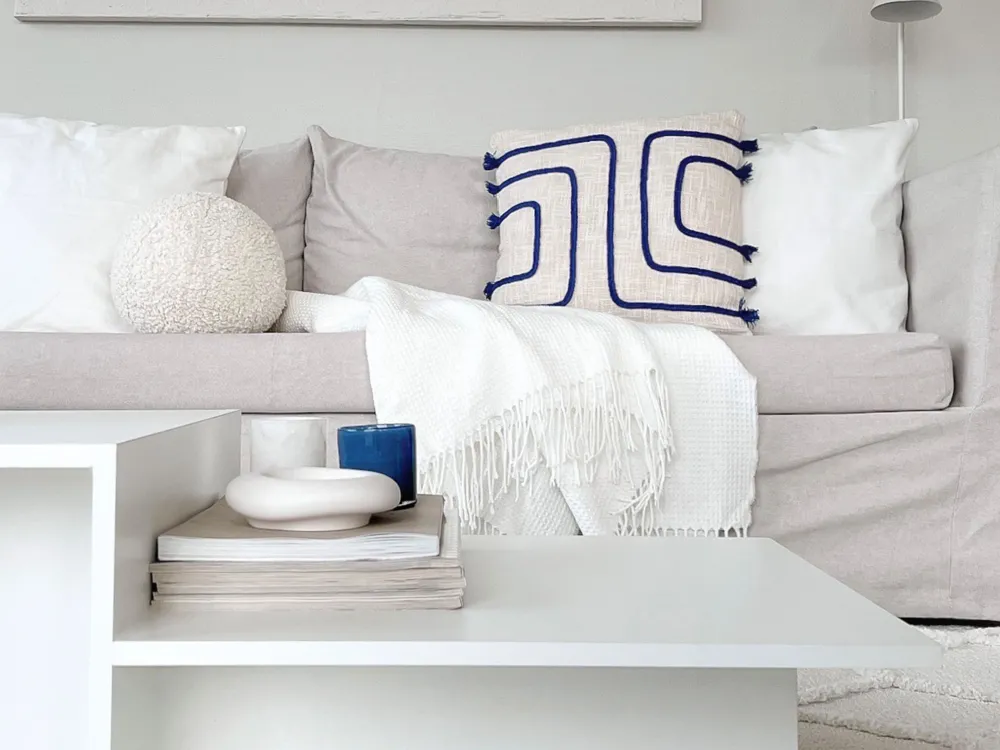 Tekstiilit<Beliani Koristetyyny Puuvilla Vaalea Beige/Laivastonsininen 45 X 45 Cm Pleione