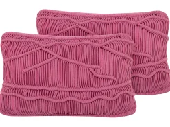 Tekstiilit<Beliani Koristetyyny Puuvilla Vaaleanpunainen Makramee 30 X 50 Cm 2 Kpl Kiris