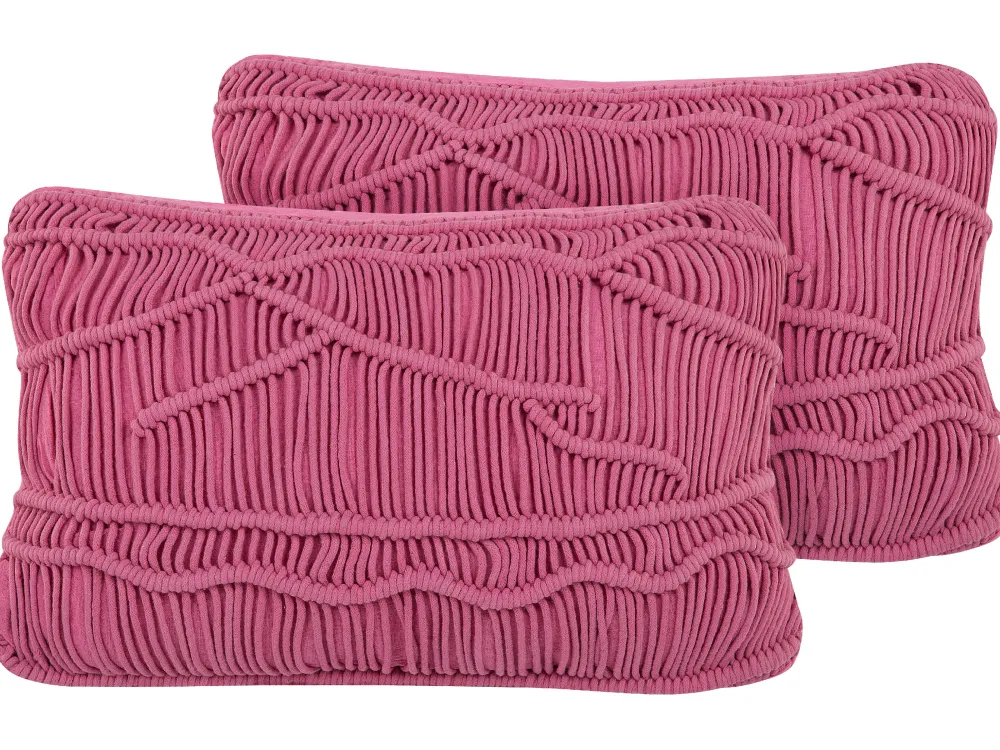 Tekstiilit<Beliani Koristetyyny Puuvilla Vaaleanpunainen Makramee 30 X 50 Cm 2 Kpl Kiris