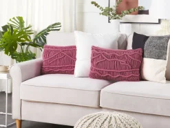 Tekstiilit<Beliani Koristetyyny Puuvilla Vaaleanpunainen Makramee 30 X 50 Cm 2 Kpl Kiris