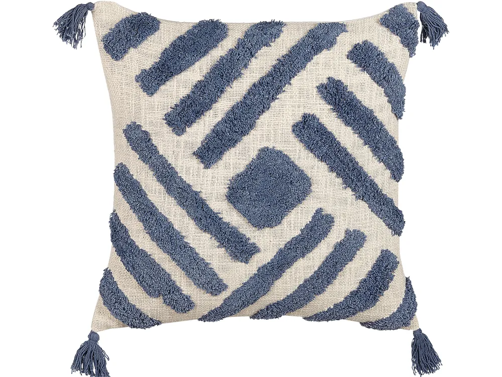 Tekstiilit<Beliani Koristetyyny Puuvilla Vaalea Beige/Sininen 45 X 45 Cm Jacaranda