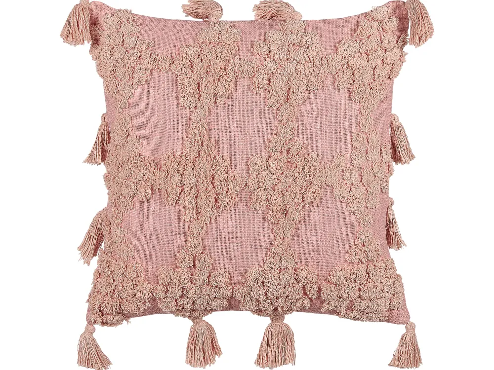 Hot Beliani Koristetyyny Puuvilla Vaaleanpunainen Tuftattu 45 X 45 Cm Torenia
