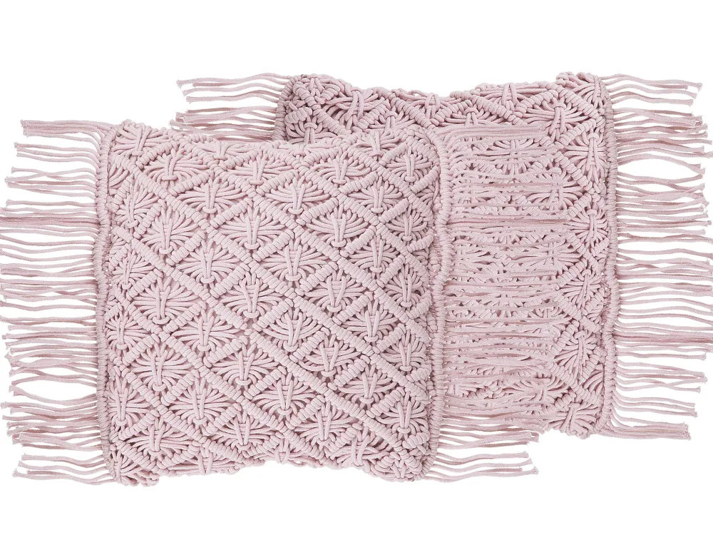 Hot Beliani Koristetyyny Puuvilla Vaaleanpunainen Makramee 40 X 40 Cm 2 Kpl Yaniklar