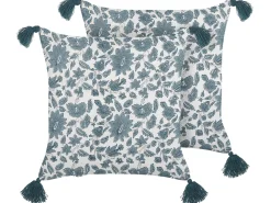 Tekstiilit<Beliani Koristetyyny Puuvilla Valkoinen/Sininen 45 X 45 Cm 2 Kpl Rumex