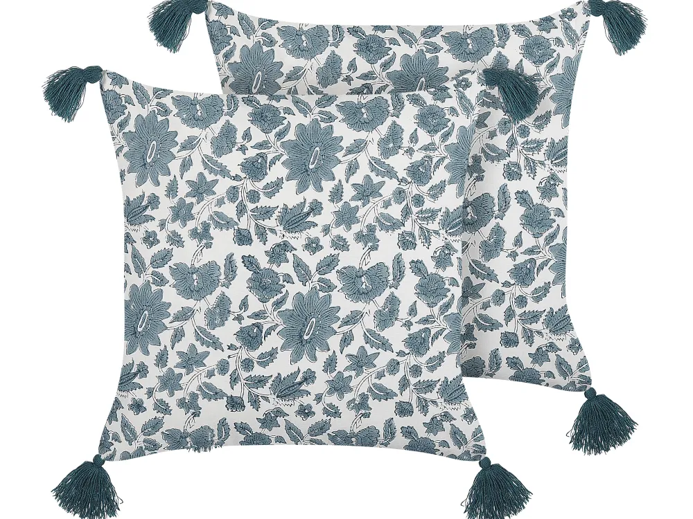 Tekstiilit<Beliani Koristetyyny Puuvilla Valkoinen/Sininen 45 X 45 Cm 2 Kpl Rumex