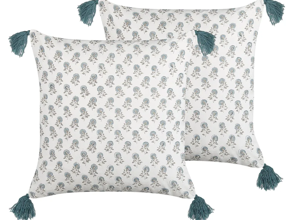 Clearance Beliani Koristetyyny Puuvilla Valkoinen/Sininen 45 X 45 Cm 2 Kpl Cornus