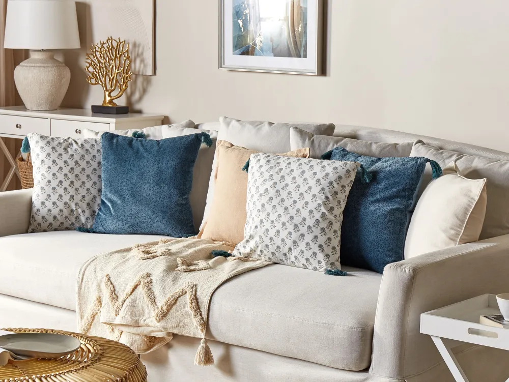 Clearance Beliani Koristetyyny Puuvilla Valkoinen/Sininen 45 X 45 Cm 2 Kpl Cornus