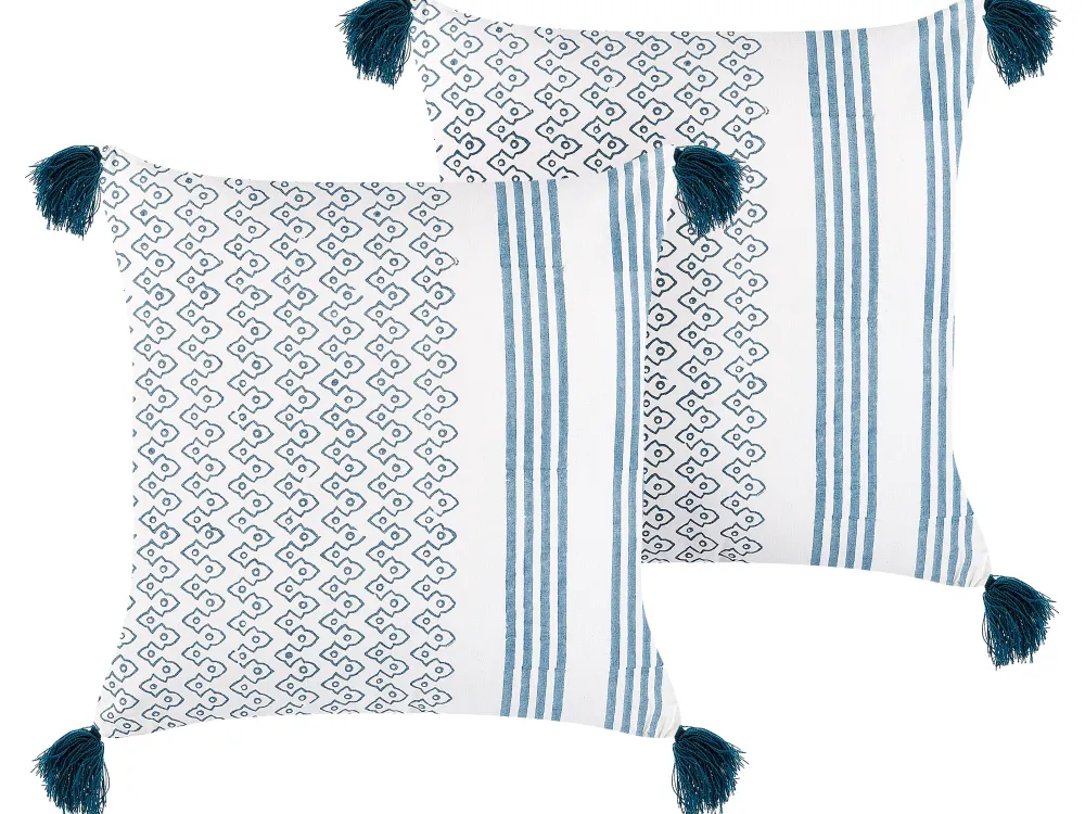 Tekstiilit<Beliani Koristetyyny Puuvilla Valkoinen/Sininen 45 X 45 Cm 2 Kpl Tilia