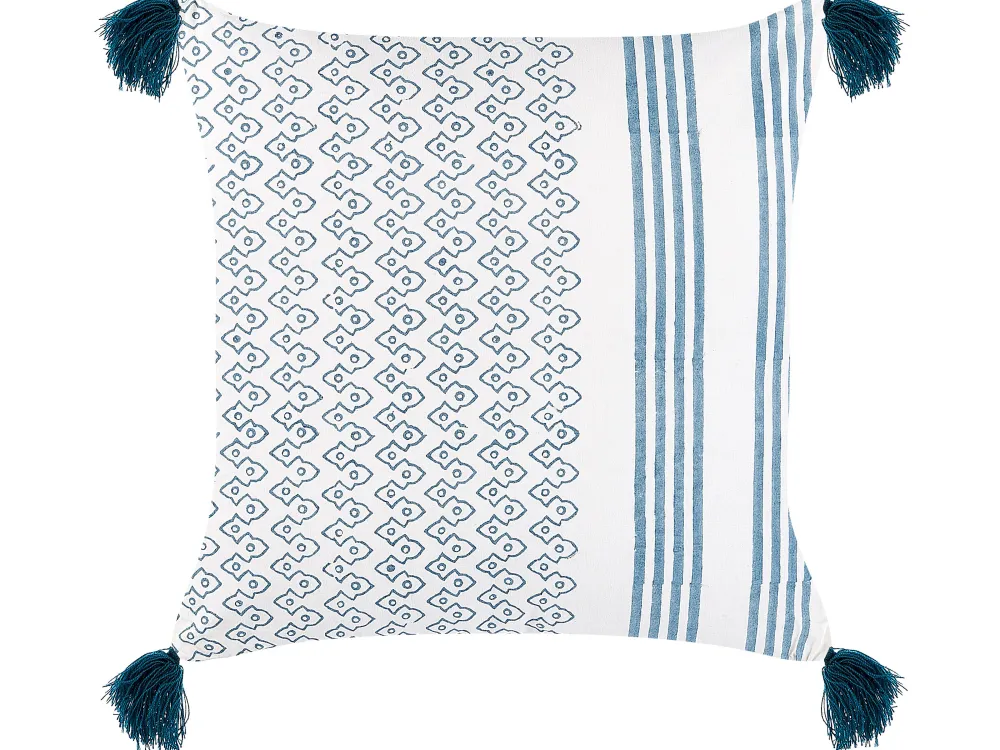 Tekstiilit<Beliani Koristetyyny Puuvilla Valkoinen/Sininen 45 X 45 Cm 2 Kpl Tilia