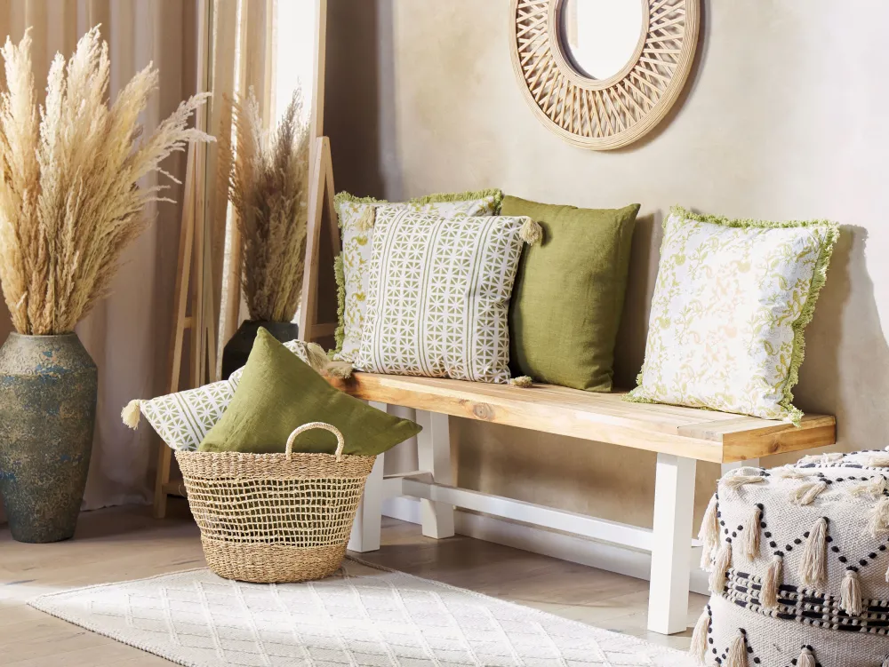 Fashion Beliani Koristetyyny Puuvilla Valkoinen/Vihrea 45 X 45 Cm Syringa