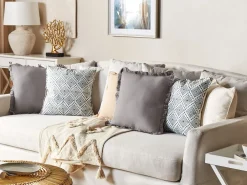 Tekstiilit<Beliani Koristetyyny Puuvilla Valkoinen/Sininen 45 X 45 Cm 2 Kpl Cordata