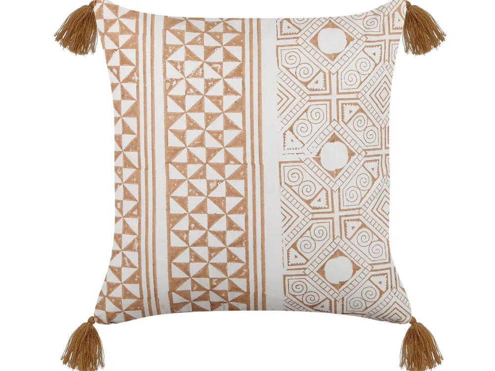 Store Beliani Koristetyyny Puuvilla Valkoinen/Vaaleanruskea 45 X 45 Cm Malus