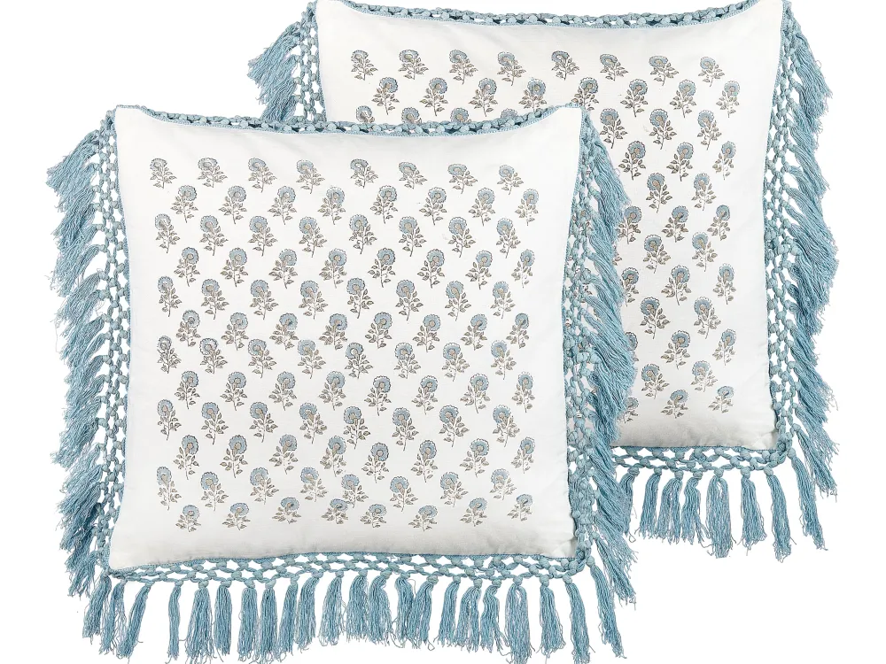 Sale Beliani Koristetyyny Puuvilla Valkoinen/Sininen 45 X 45 Cm 2 Kpl Pallida