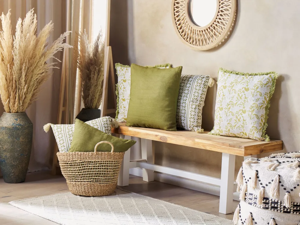 Shop Beliani Koristetyyny Puuvilla Vihrea/Valkoinen 45 X 45 Cm Filix