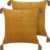 Tekstiilit<Beliani Koristetyyny Sametti Keltainen 45 X 45 Cm 2 Kpl Rheum