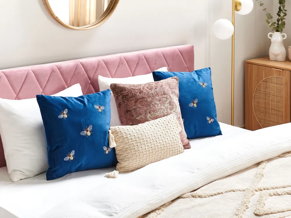 Flash Sale Beliani Koristetyyny Sametti Kirjailtu Sininen 45 X 45 Cm 2 Kpl Talinum