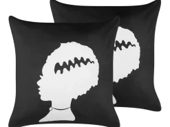 Tekstiilit<Beliani Koristetyyny Sametti Mustavalkoinen 45 X 45 Cm 2 Kpl Mandevilla