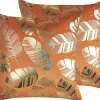 Outlet Beliani Koristetyyny Sametti Oranssi Lehtikuvio 45 X 45 Cm 2 Kpl Sunflower