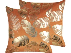 Outlet Beliani Koristetyyny Sametti Oranssi Lehtikuvio 45 X 45 Cm 2 Kpl Sunflower