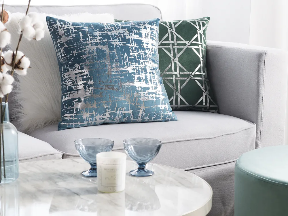 Tekstiilit<Beliani Koristetyyny Sametti Sininen 45 X 45 Cm 2 Kpl Gardenia