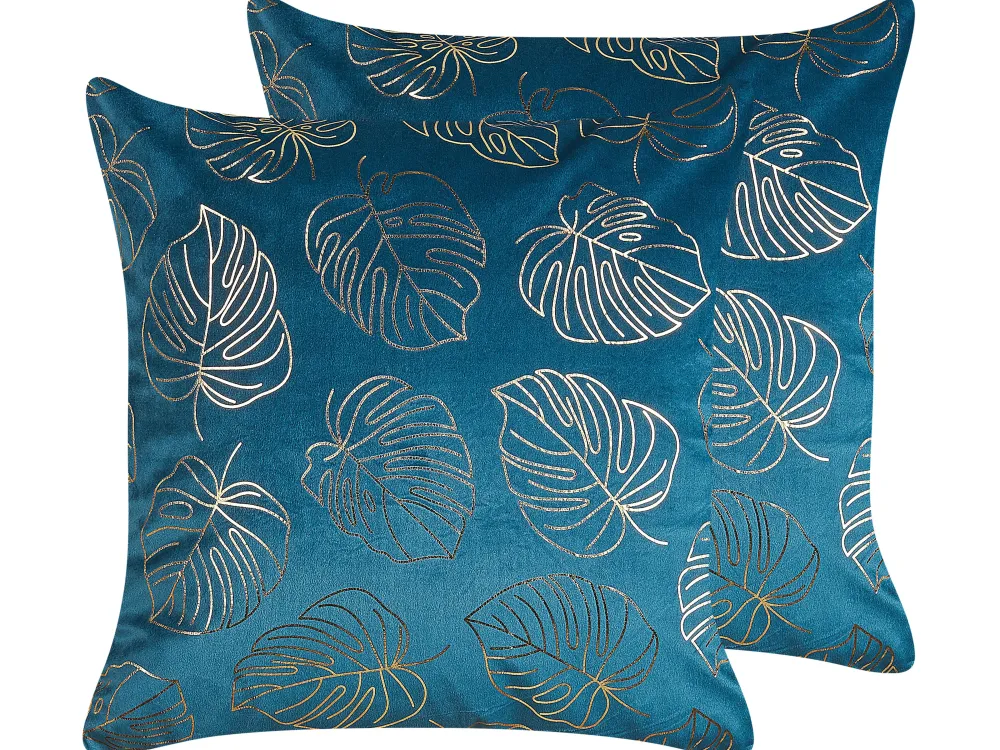 Tekstiilit<Beliani Koristetyyny Sametti Sininen 45 X 45 Cm 2 Kpl Monstera