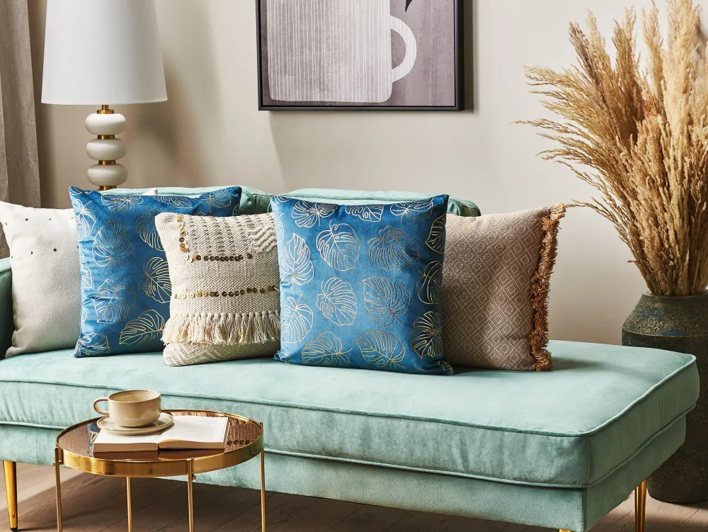 Tekstiilit<Beliani Koristetyyny Sametti Sininen 45 X 45 Cm 2 Kpl Monstera