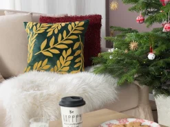 Tekstiilit<Beliani Koristetyyny Sametti Tummanvihrea/Kulta 45 X 45 Cm 2 Kpl Mistletoe