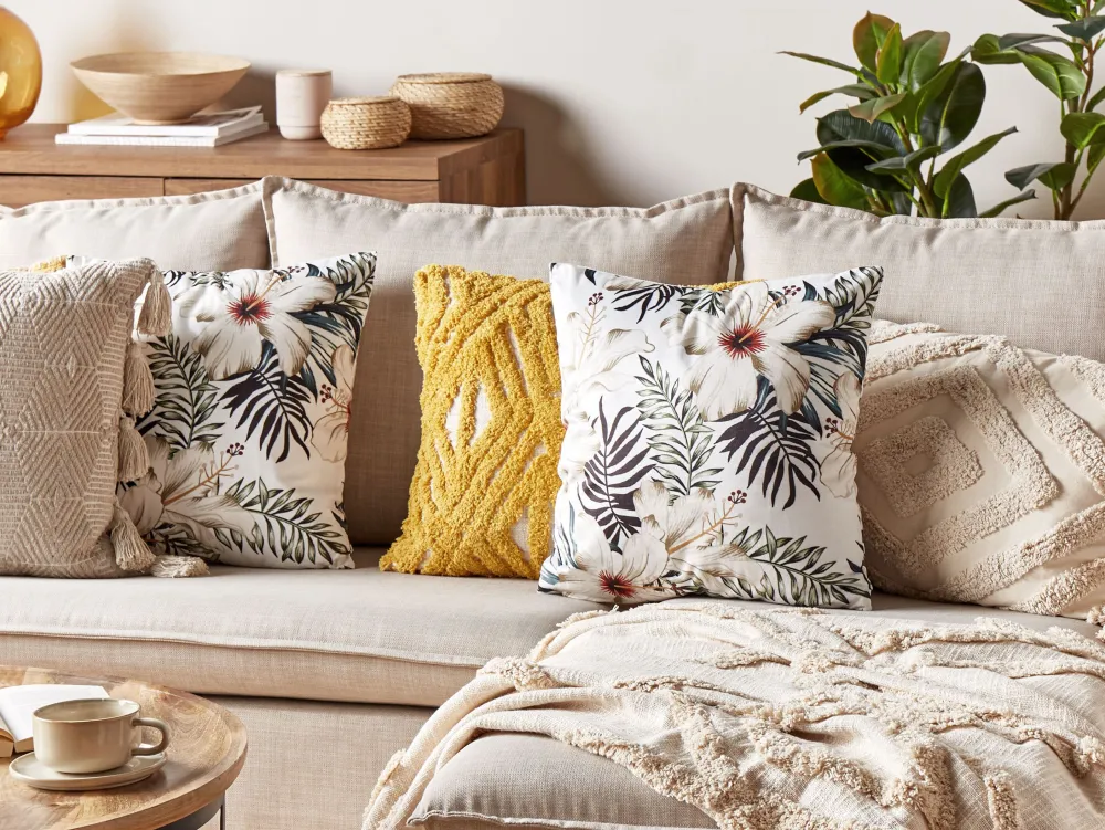 Flash Sale Beliani Koristetyyny Sametti Valkoinen/Vihrea 45 X 45 Cm Okra