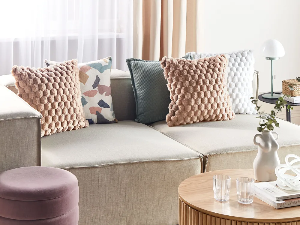 Store Beliani Koristetyyny Tekoturkis Hiekanruskea 43 X 43 Cm 2 Kpl Purslane