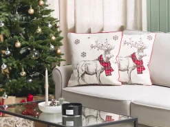 Store Beliani Koristetyyny 45X45 Cm 2 Kpl Punavalkoinen Sven