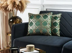 Tekstiilit<Beliani Koristetyynysetti Geometrisella Kuviolla Tummanvihrea/Kultainen 45X45 Cm Cassia