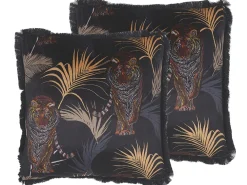 Tekstiilit<Beliani Koristetyynysetti Tiikerikuvioinen Musta/Beige 45 X 45 Cm Ramtek