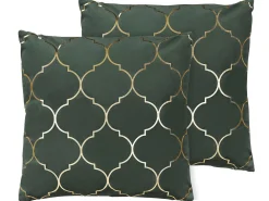 Tekstiilit<Beliani Koristetyynysetti Tummanvihrea Kiiltavalla Kuviolla 45X45Cm Alyssum