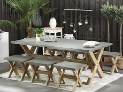 Ulkokalusteet<Beliani Kuitusementti Puutarhasetti 6 Jakkaralla Harmaa Olbia