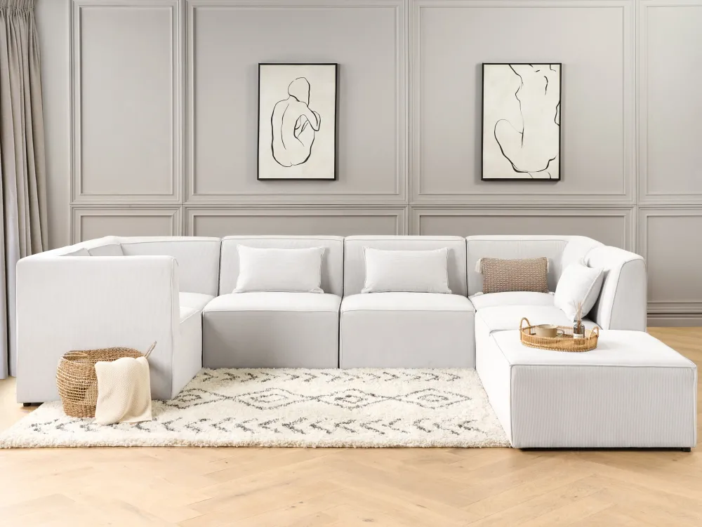 Nojatuolit<Beliani Kulmamoduuli Vakosametti Luonnonvalkoinen Lemvig