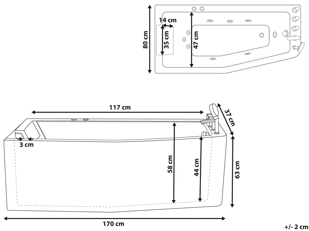 Store Beliani Kulmaporeamme Oikeak. Valkoinen 170 X 80 Cm Alita