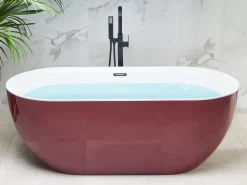 Kylpy- & Poreammeet<Beliani Kylpyamme Vapaasti Seisova Viininpunainen 170 X 80 Cm Carrera