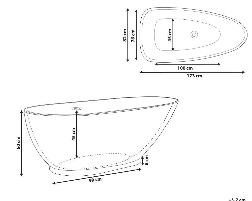 Flash Sale Beliani Kylpyamme Vapaasti Seisova Musta/Valkoinen 173 X 82 Cm Guiana