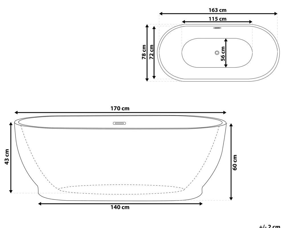 Kylpy- & Poreammeet<Beliani Kylpyamme Vapaasti Seisova Valkoinen 170 X 78 Cm Levera