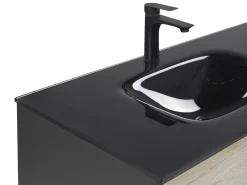 Säilytys<Beliani Kylpyhuoneen Kalusteet 3 Osaa Vaalea Puu/Musta 100 Cm Teruel