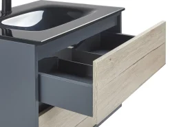 Store Beliani Kylpyhuoneen Kalusteet 3 Osaa Vaalea Puu/Harmaa 60 Cm Teruel