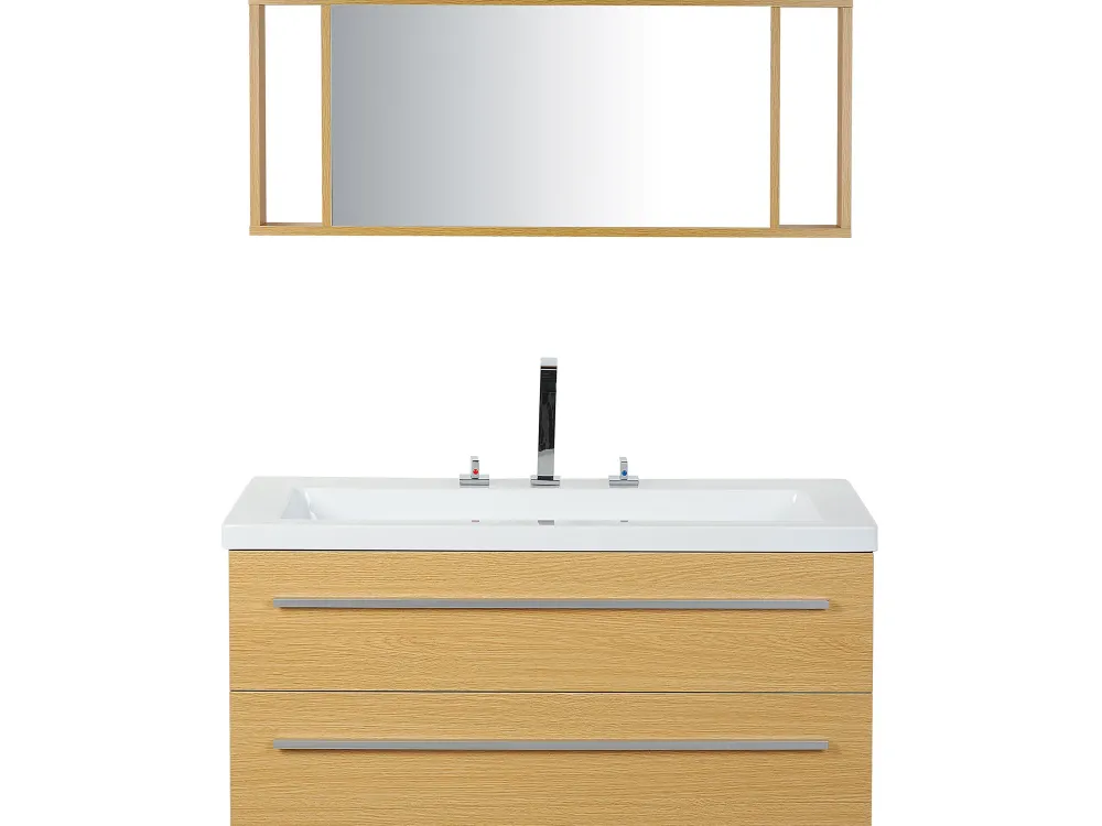 Säilytys<Beliani Kylpyhuoneen Kalusteet 3 Osaa Vaalea Puu Almeria