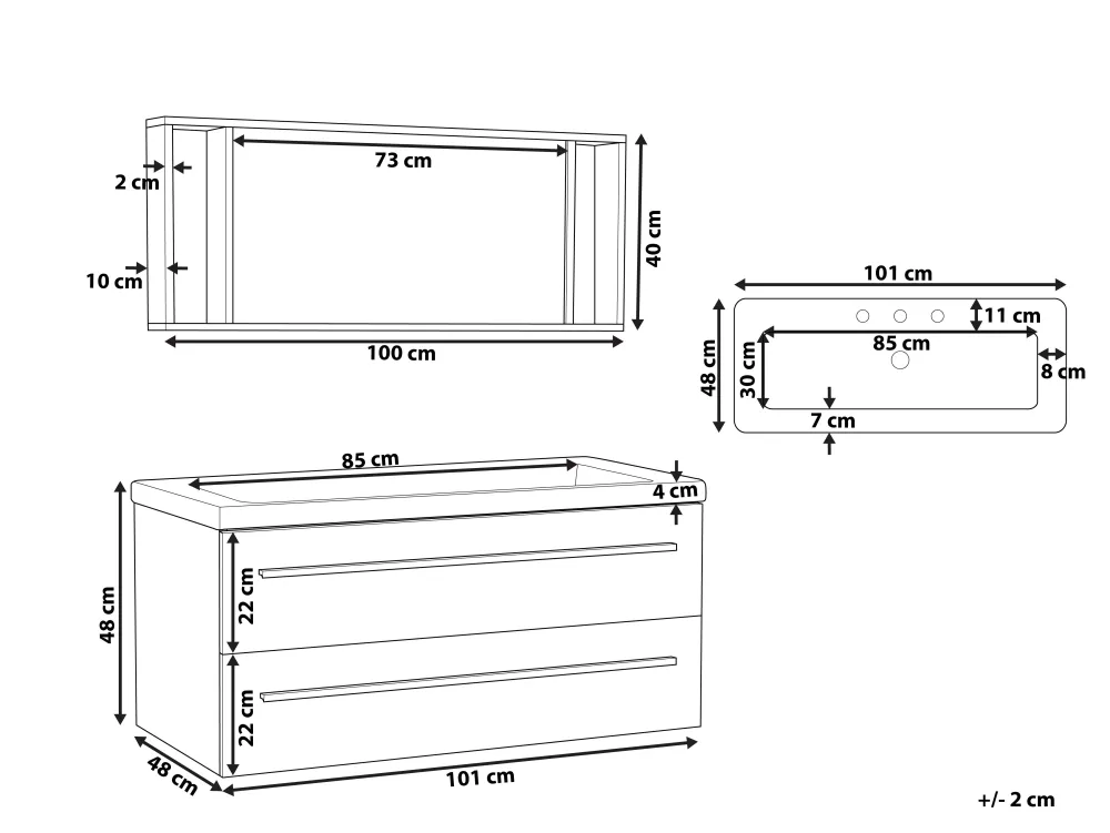 Fashion Beliani Kylpyhuoneen Kalusteet 3 Osaa Harmaa Almeria