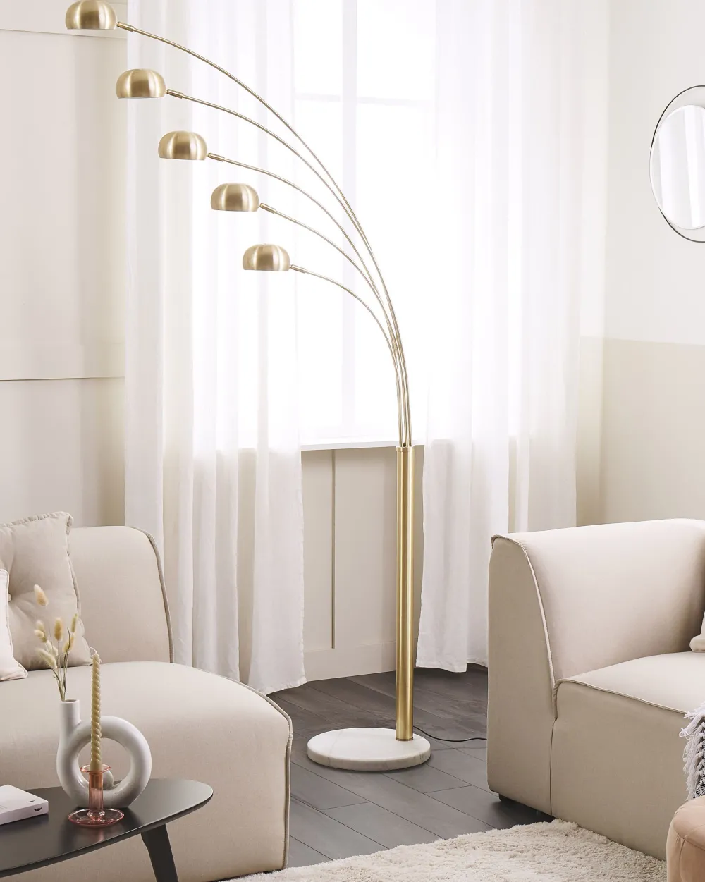 Valaisimet<Beliani Lattiavalaisin 5 Polttimoa Metalli Kulta Flinders