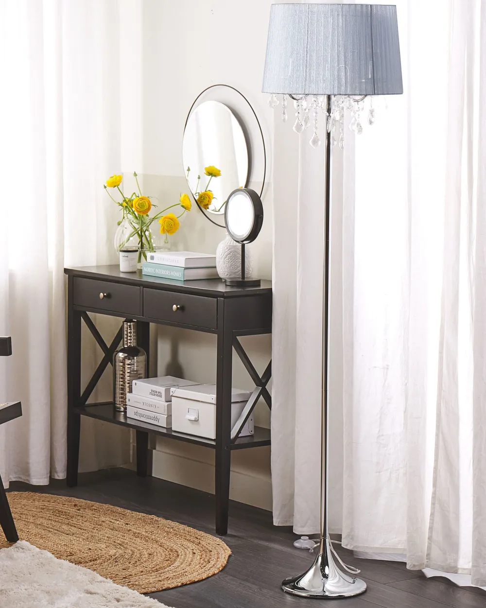 Valaisimet<Beliani Lattiavalaisin 3 Polttimoa Metalli Vaaleanharmaa Evans