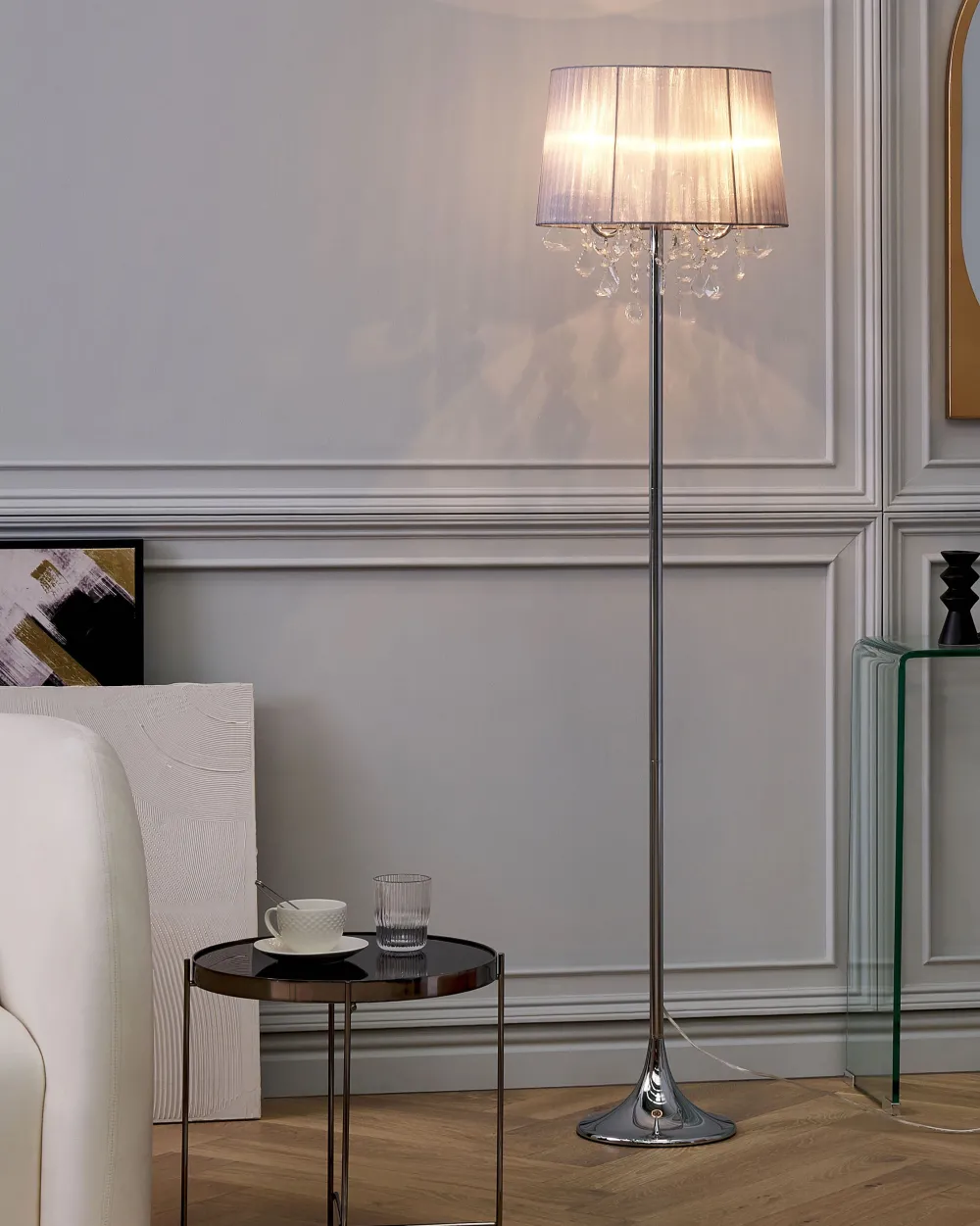 Valaisimet<Beliani Lattiavalaisin 3 Polttimoa Metalli Vaaleanharmaa Evans