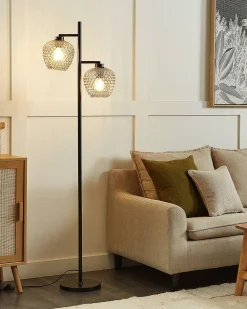 Valaisimet<Beliani Lattiavalaisin 2 Polttimoa Lasi Harmaa Sherry